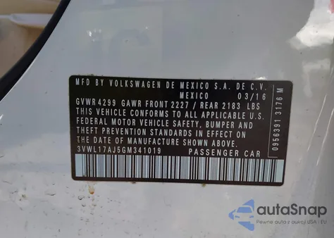 2016 Volkswagen Jetta 1.8T Sel из США, поврежденный, VIN 3VWL17AJ5GM341019